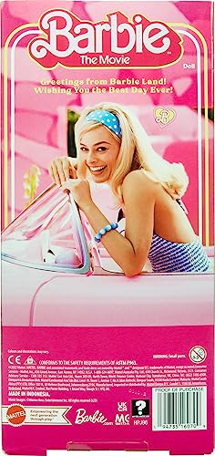 Barbie The Movie Doll, Margot Robbie as Barbie, Collectible Doll Wearing Pink and White Gingham Dress with Daisy Chain Necklace