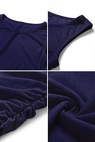 BTFBM Women Casual Dress Crew Neck Ruched Summer Sleeveless Tank Bodycon Shirt Short Mini Dresses (106Black, Medium)