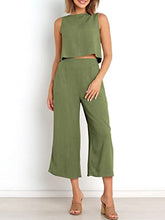 ANRABESS Women's Summer 2 Piece Outfits Sleeveless Tank Crop Button Back Top Cropped Wide Leg Pants Set Matching Lounge Set 2023 Summer Clothes 546heise-M