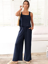 ANRABESS 2pc Outfits for Women Summer Casual Linen Lounge Matching Set Crop Top Wide Leg Long Pants Jumpsuit 2023 Spring Fashion Clothes Tracksuit 732jiezong-M