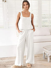 ANRABESS 2pc Outfits for Women Summer Casual Linen Lounge Matching Set Crop Top Wide Leg Long Pants Jumpsuit 2023 Spring Fashion Clothes Tracksuit 732jiezong-M