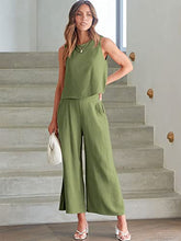 ANRABESS Women's Summer 2 Piece Outfits Sleeveless Tank Crop Button Back Top Cropped Wide Leg Pants Set Matching Lounge Set 2023 Summer Clothes 546heise-M