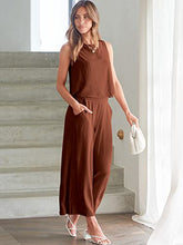 ANRABESS Women's Summer 2 Piece Outfits Sleeveless Tank Crop Button Back Top Cropped Wide Leg Pants Set Matching Lounge Set 2023 Summer Clothes 546heise-M