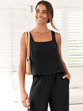 ANRABESS 2pc Outfits for Women Summer Casual Linen Lounge Matching Set Crop Top Wide Leg Long Pants Jumpsuit 2023 Spring Fashion Clothes Tracksuit 732jiezong-M