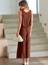 ANRABESS Women's Summer 2 Piece Outfits Sleeveless Tank Crop Button Back Top Cropped Wide Leg Pants Set Matching Lounge Set 2023 Summer Clothes 546heise-M