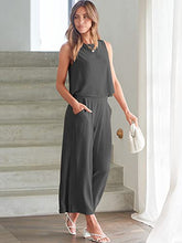 ANRABESS Women's Summer 2 Piece Outfits Sleeveless Tank Crop Button Back Top Cropped Wide Leg Pants Set Pockets
