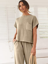 ANRABESS Women's Two Piece Outfits Sweater Sets Knit Pullover Tops and Casual Pants Tracksuit Matching Sets Loungewear 2023 Summer Fashion Clothes Sweat Suit 953qiankaqi-M Khaki White