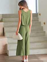 ANRABESS Women's Summer 2 Piece Outfits Sleeveless Tank Crop Button Back Top Cropped Wide Leg Pants Set Matching Lounge Set 2023 Summer Clothes 546heise-M