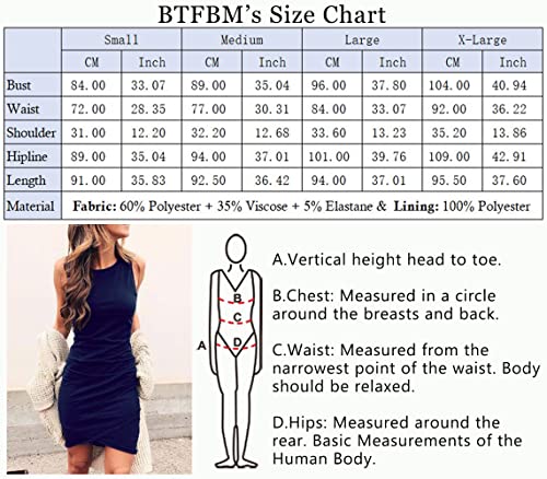 BTFBM Women Casual Dress Crew Neck Ruched Summer Sleeveless Tank Bodycon Shirt Short Mini Dresses (106Black, Medium)