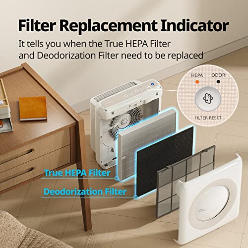 Coway Airmega AP-1512HH(W) True HEPA Purifier with Air Quality Monitoring, Auto, Timer,