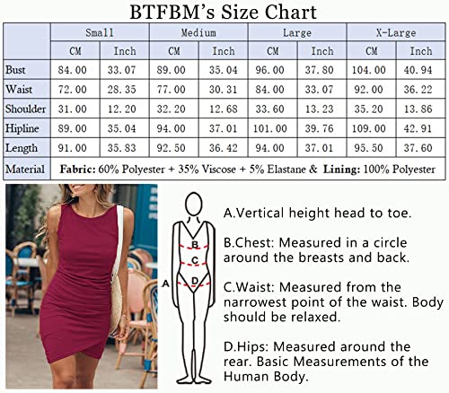 BTFBM Women Casual Dress Crew Neck Ruched Summer Sleeveless Tank Bodycon Shirt Short Mini Dresses (106Black, Medium)