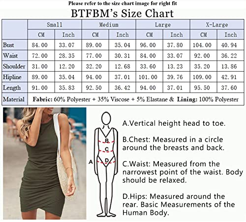 BTFBM Women Casual Dress Crew Neck Ruched Summer Sleeveless Tank Bodycon Shirt Short Mini Dresses (106Black, Medium)