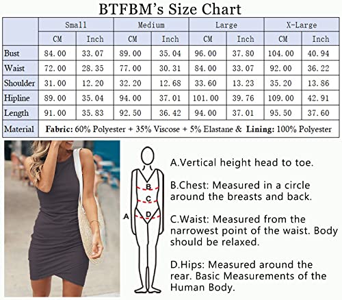 BTFBM Women Casual Dress Crew Neck Ruched Summer Sleeveless Tank Bodycon Shirt Short Mini Dresses (106Black, Medium)