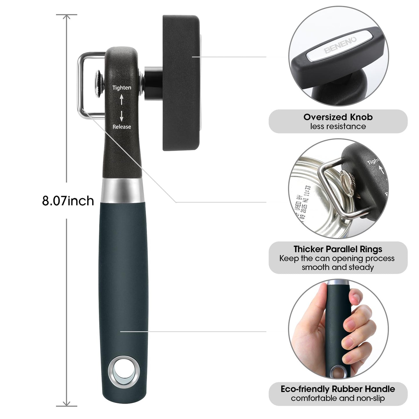 Beneno Can Opener, Manual Side Safe Cut Can Opener Smooth Edge