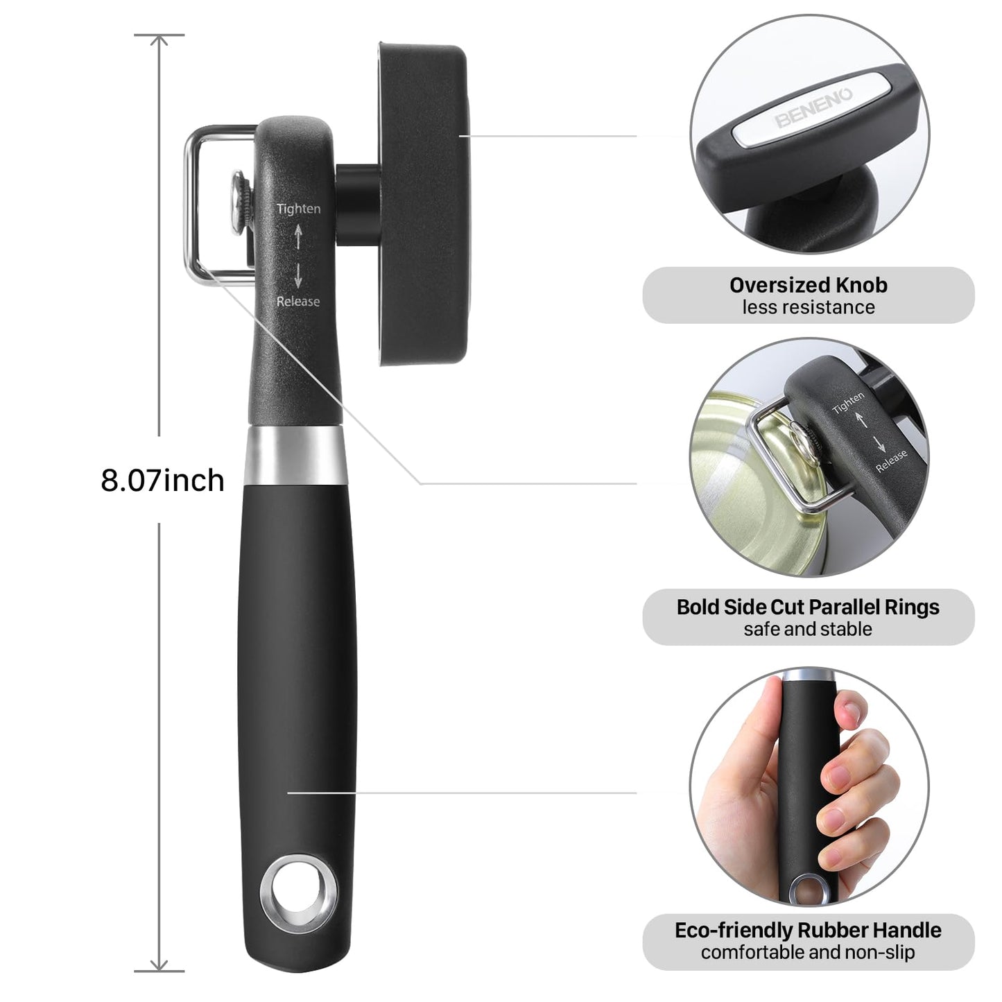 Beneno Can Opener, Manual Side Safe Cut Can Opener Smooth Edge