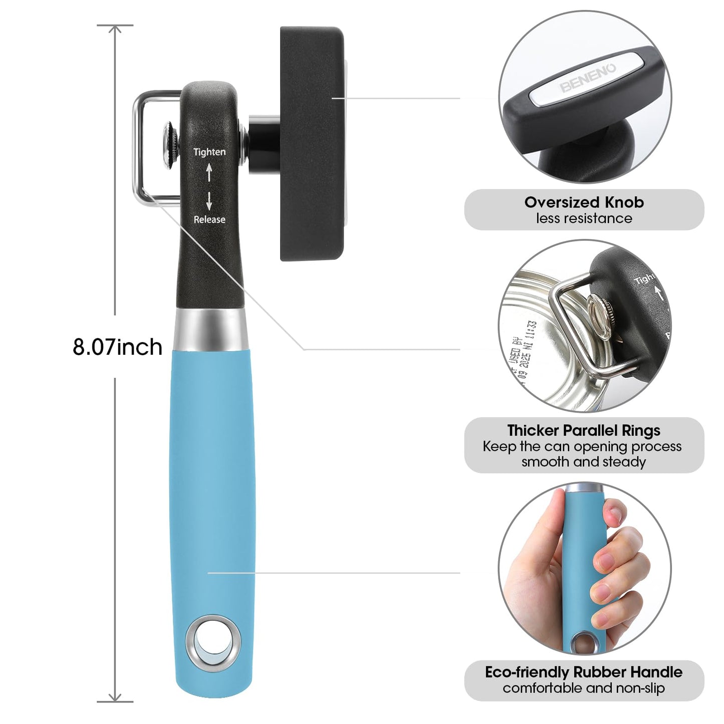 Beneno Can Opener, Manual Side Safe Cut Can Opener Smooth Edge