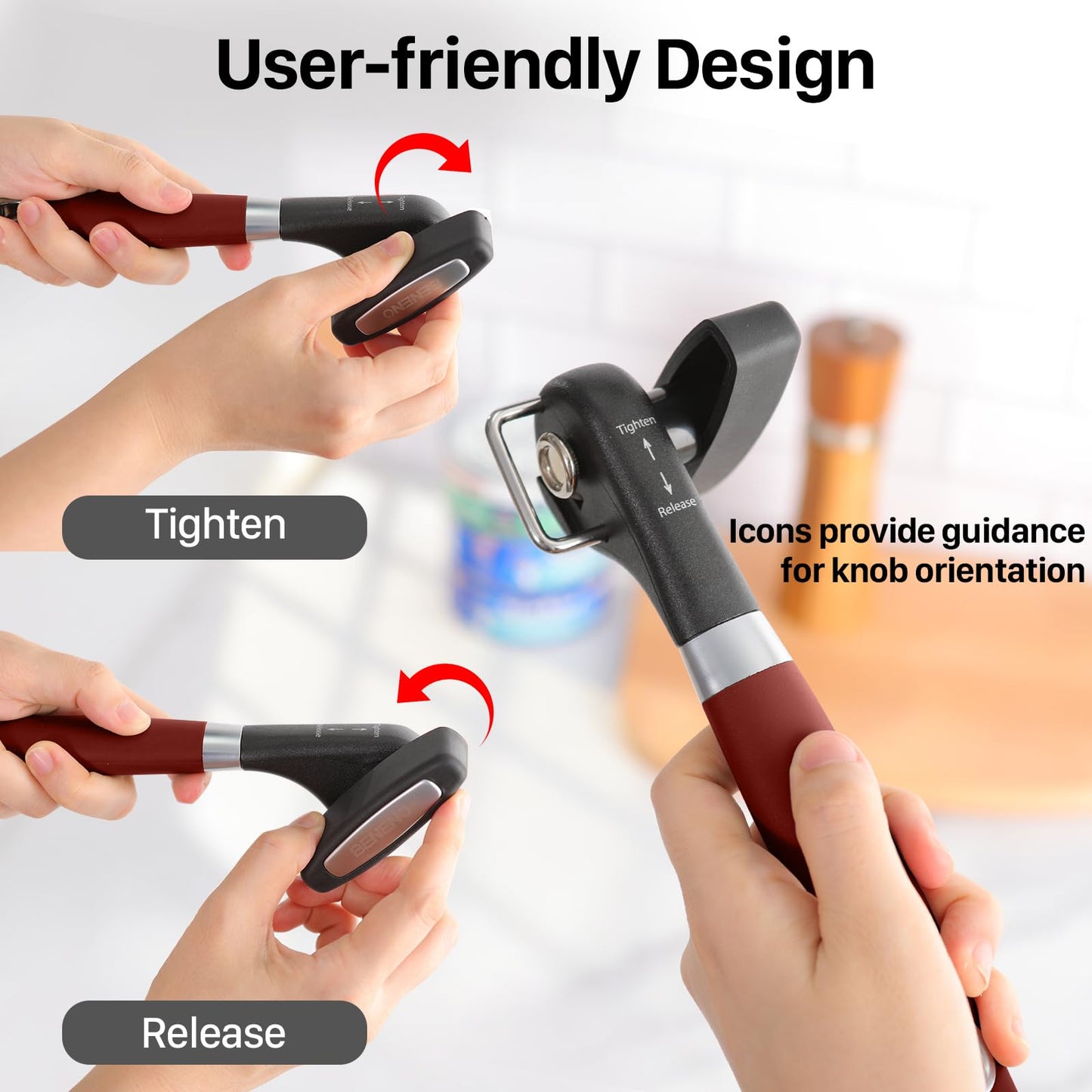 Beneno Can Opener, Manual Side Safe Cut Can Opener Smooth Edge