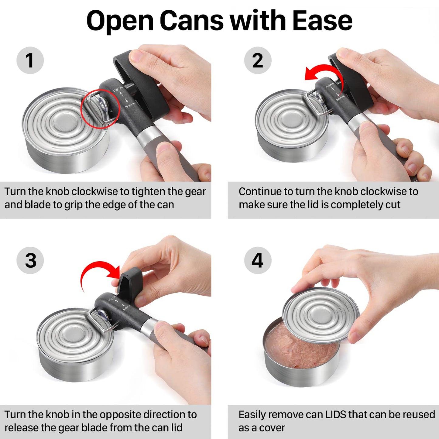 Beneno Can Opener, Manual Side Safe Cut Can Opener Smooth Edge