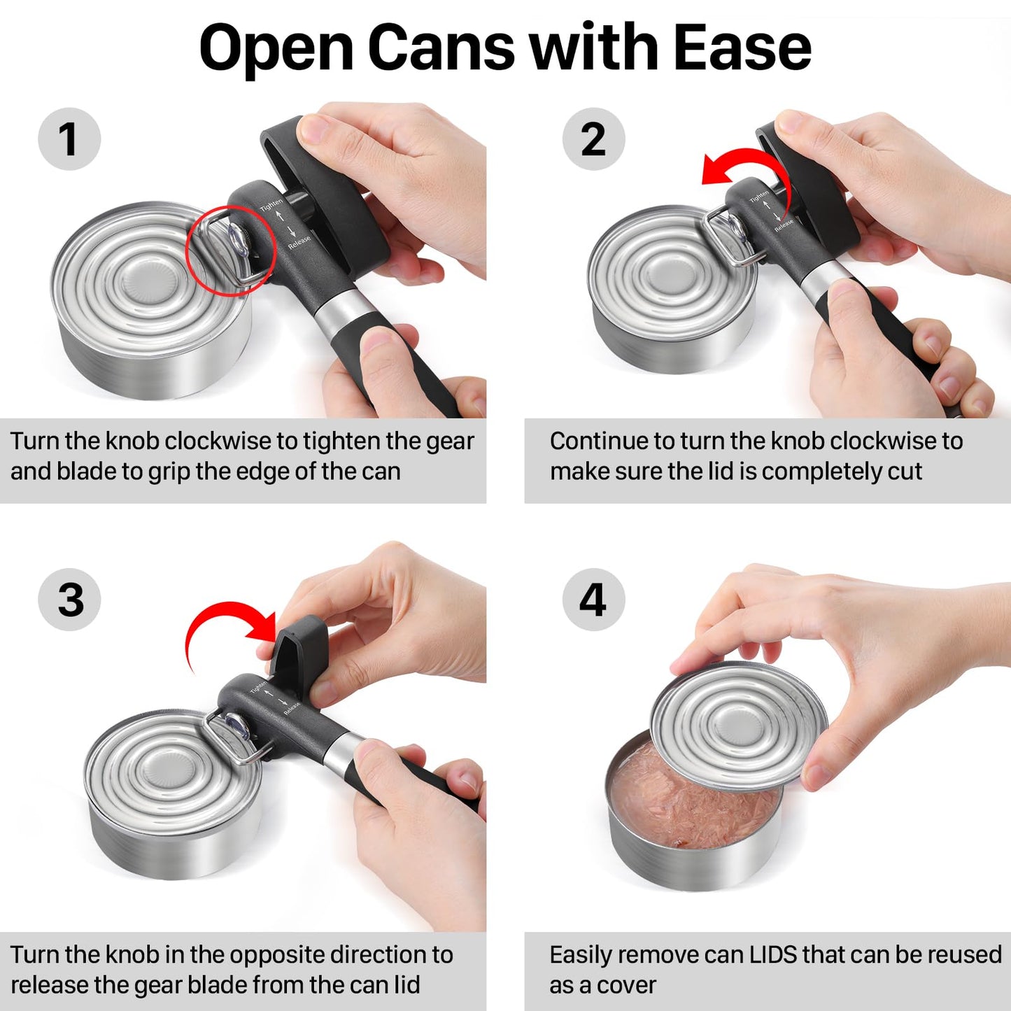 Beneno Can Opener, Manual Side Safe Cut Can Opener Smooth Edge