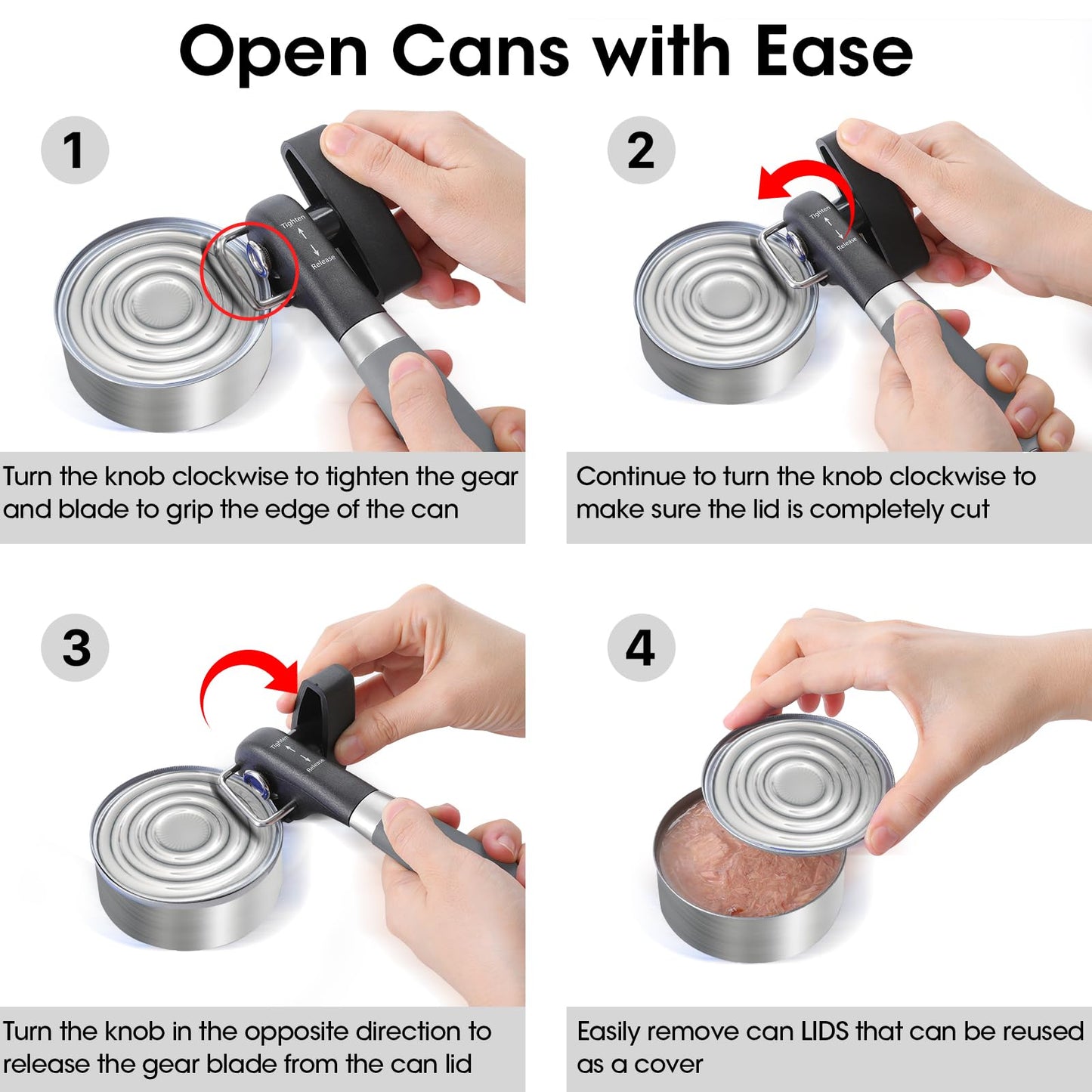 Beneno Can Opener, Manual Side Safe Cut Can Opener Smooth Edge