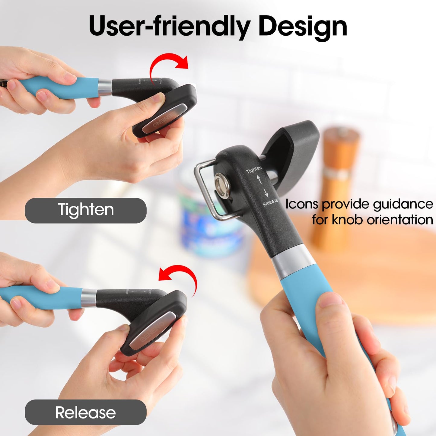 Beneno Can Opener, Manual Side Safe Cut Can Opener Smooth Edge