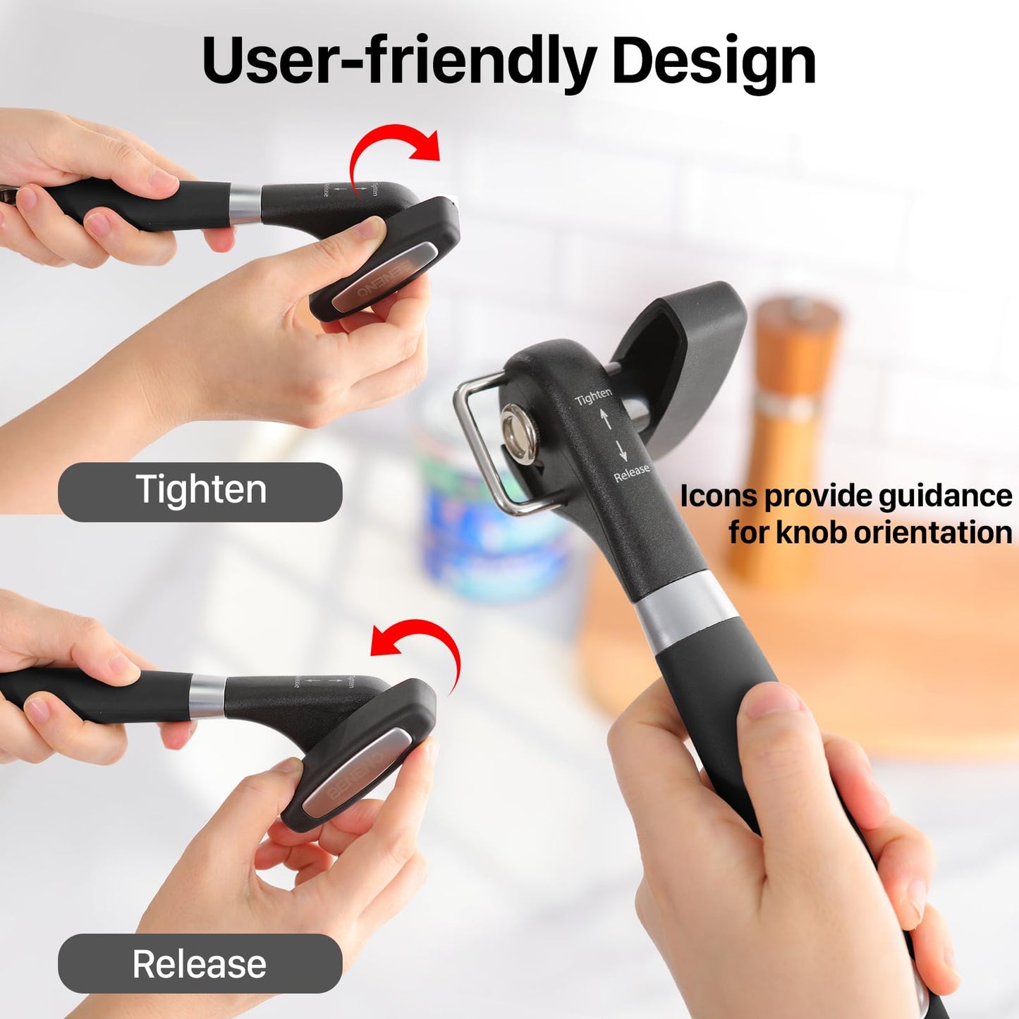 Beneno Can Opener, Manual Side Safe Cut Can Opener Smooth Edge