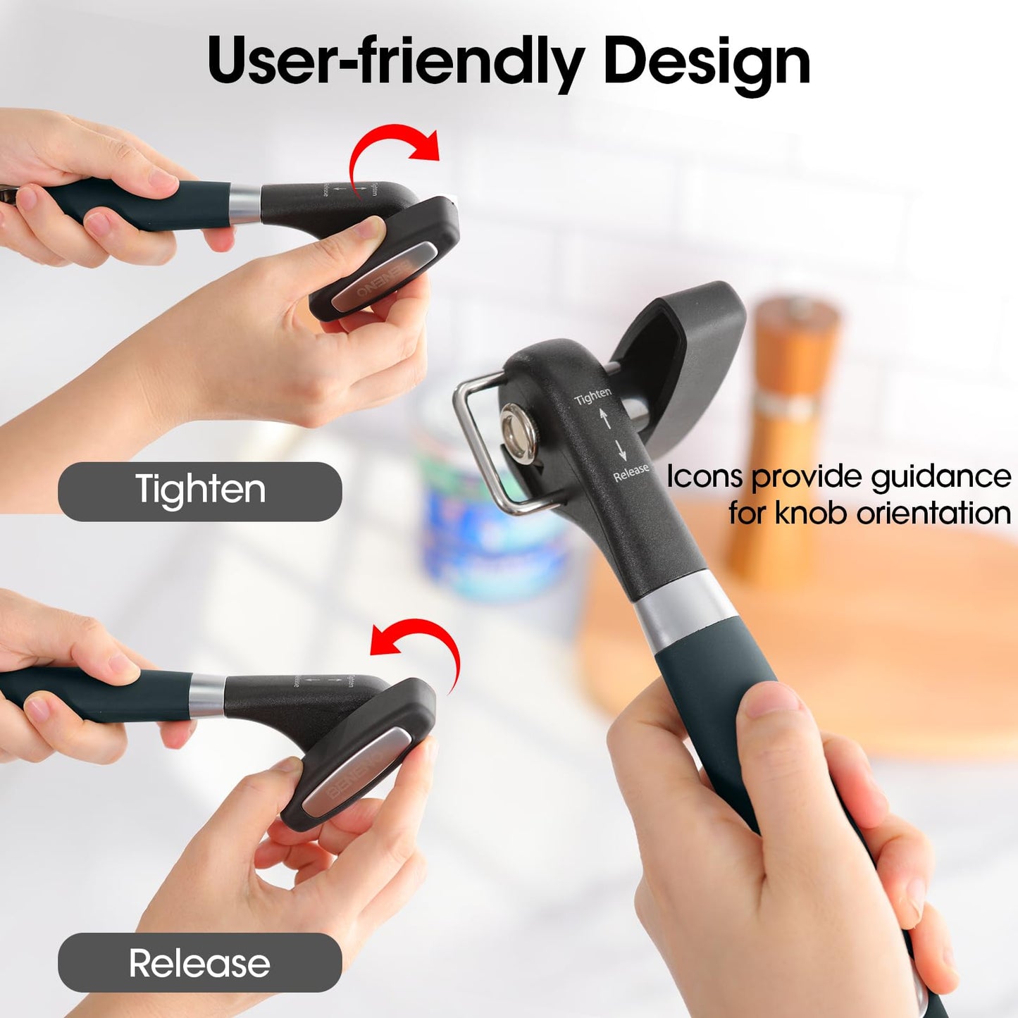 Beneno Can Opener, Manual Side Safe Cut Can Opener Smooth Edge