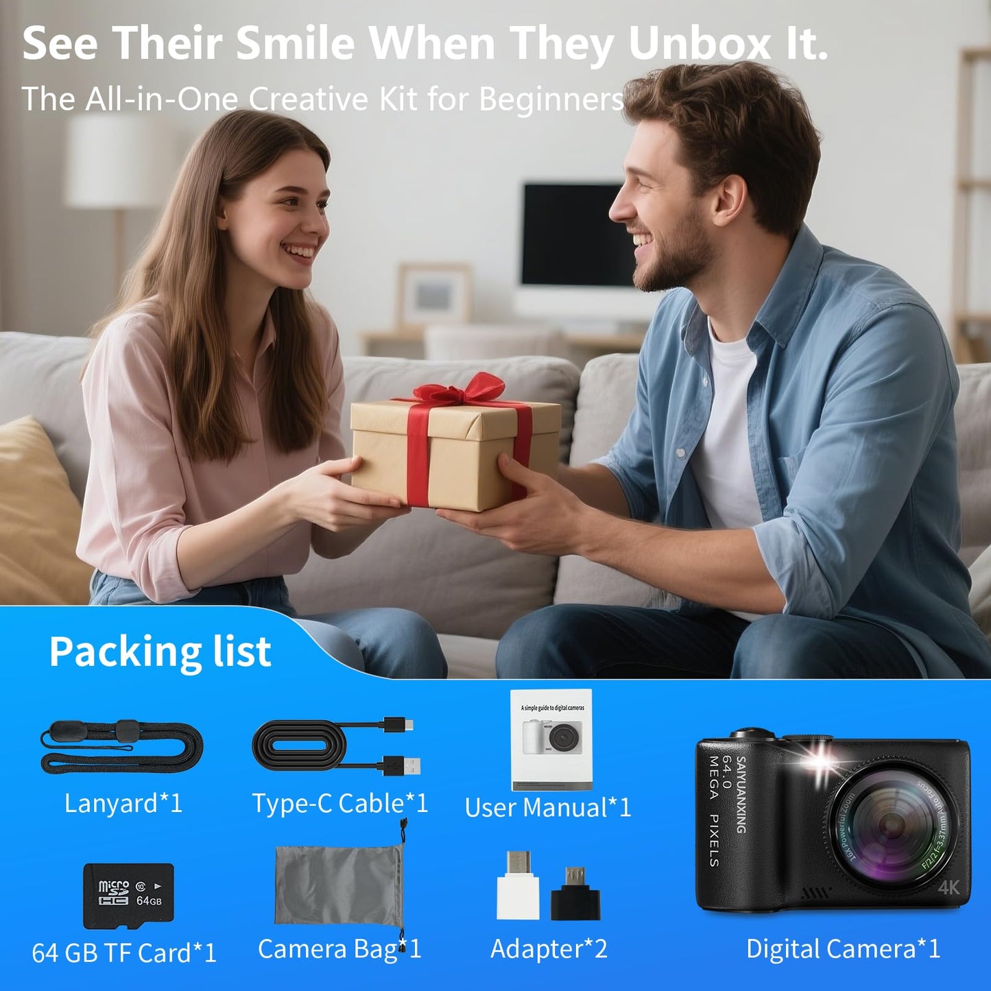 16X Zoom 4K Digital Camera for Photography and Video, Point and Shoot Digital Cameras