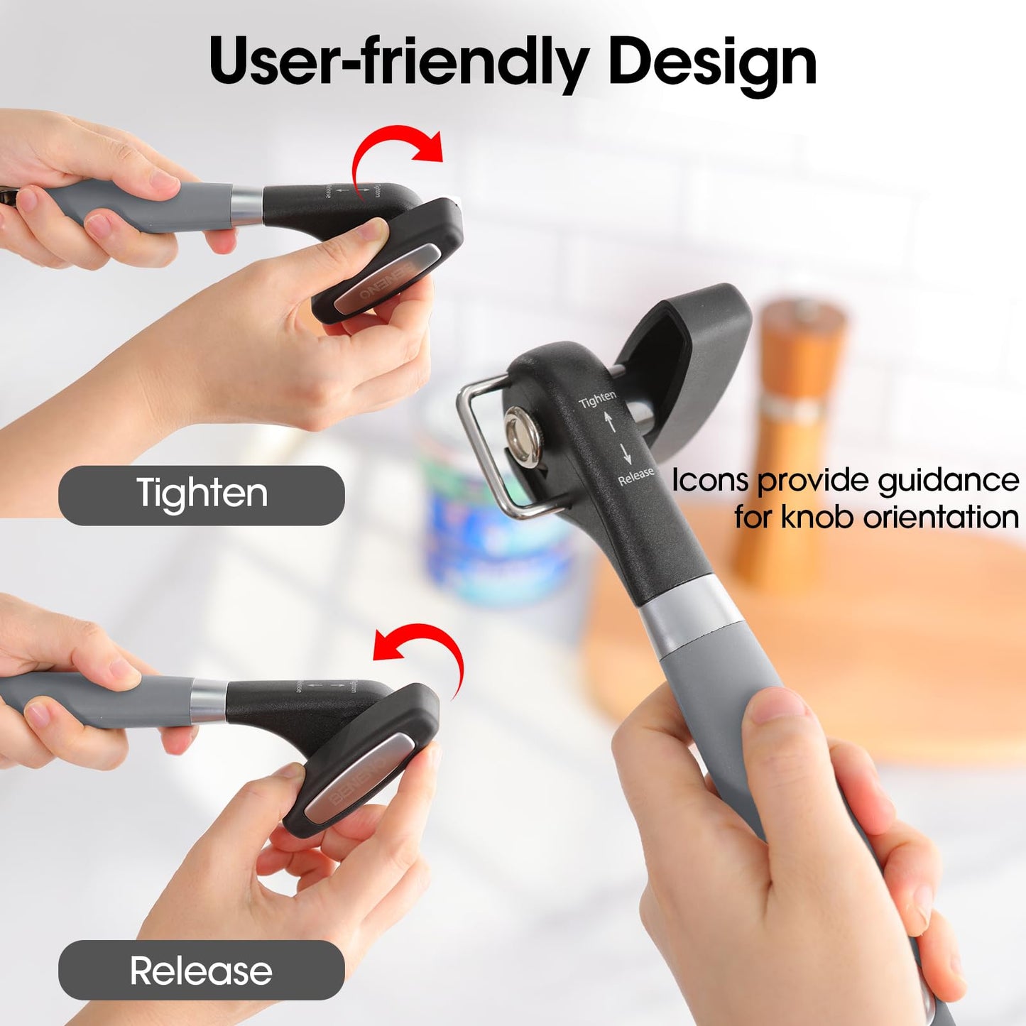 Beneno Can Opener, Manual Side Safe Cut Can Opener Smooth Edge