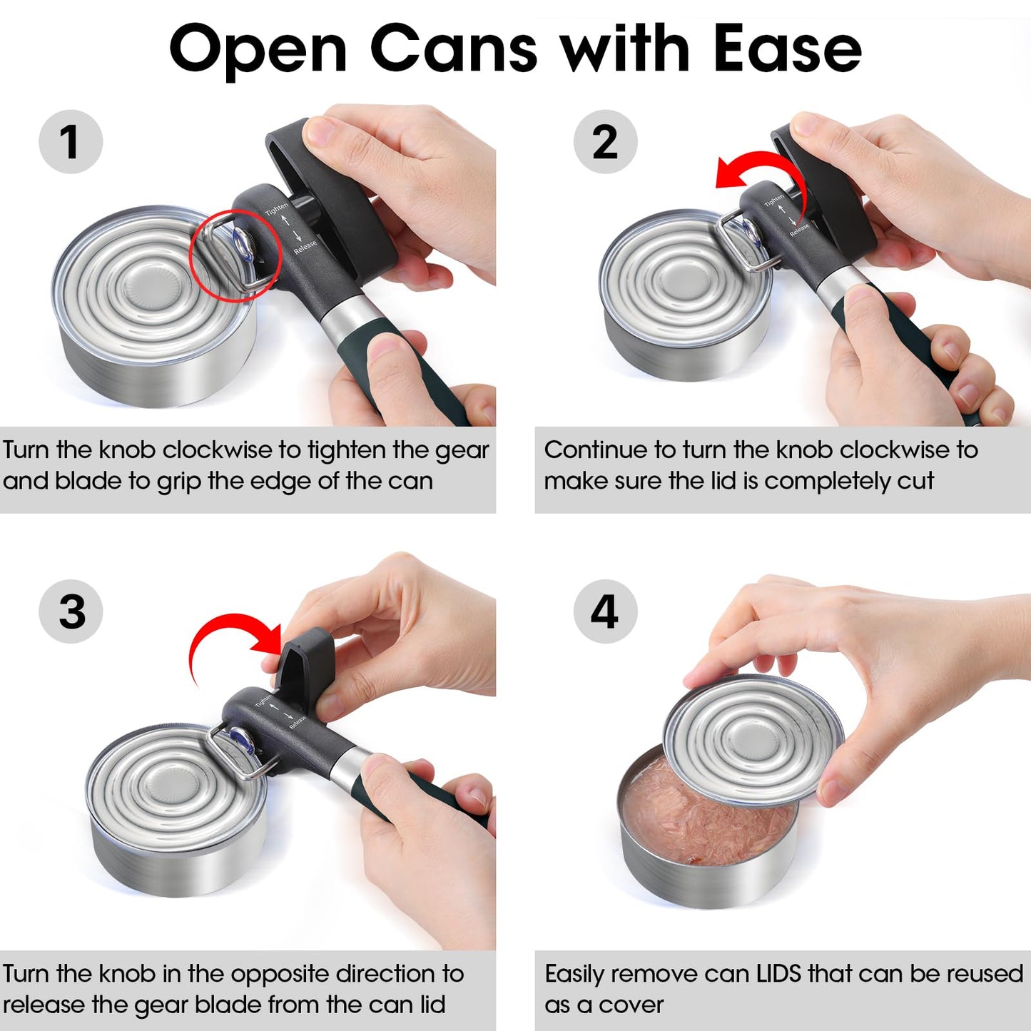 Beneno Can Opener, Manual Side Safe Cut Can Opener Smooth Edge