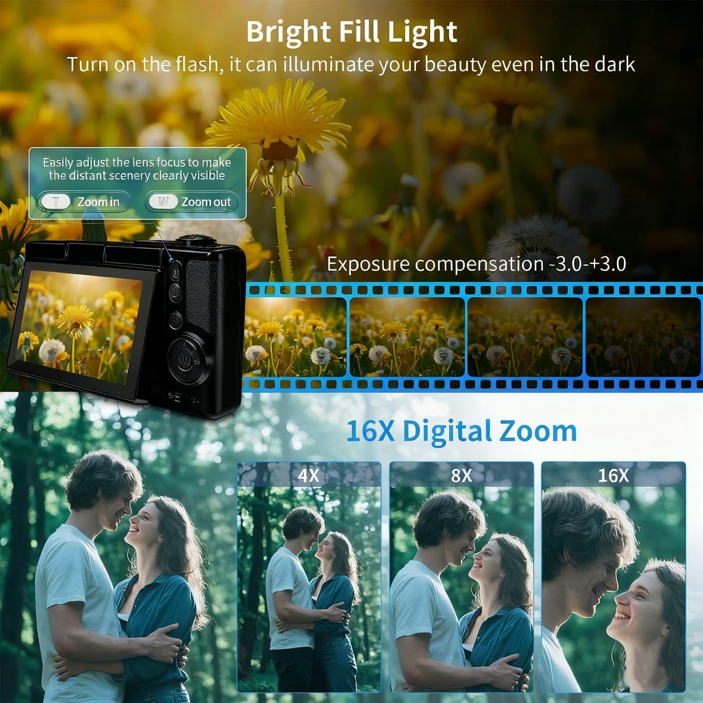 16X Zoom 4K Digital Camera for Photography and Video, Point and Shoot Digital Cameras