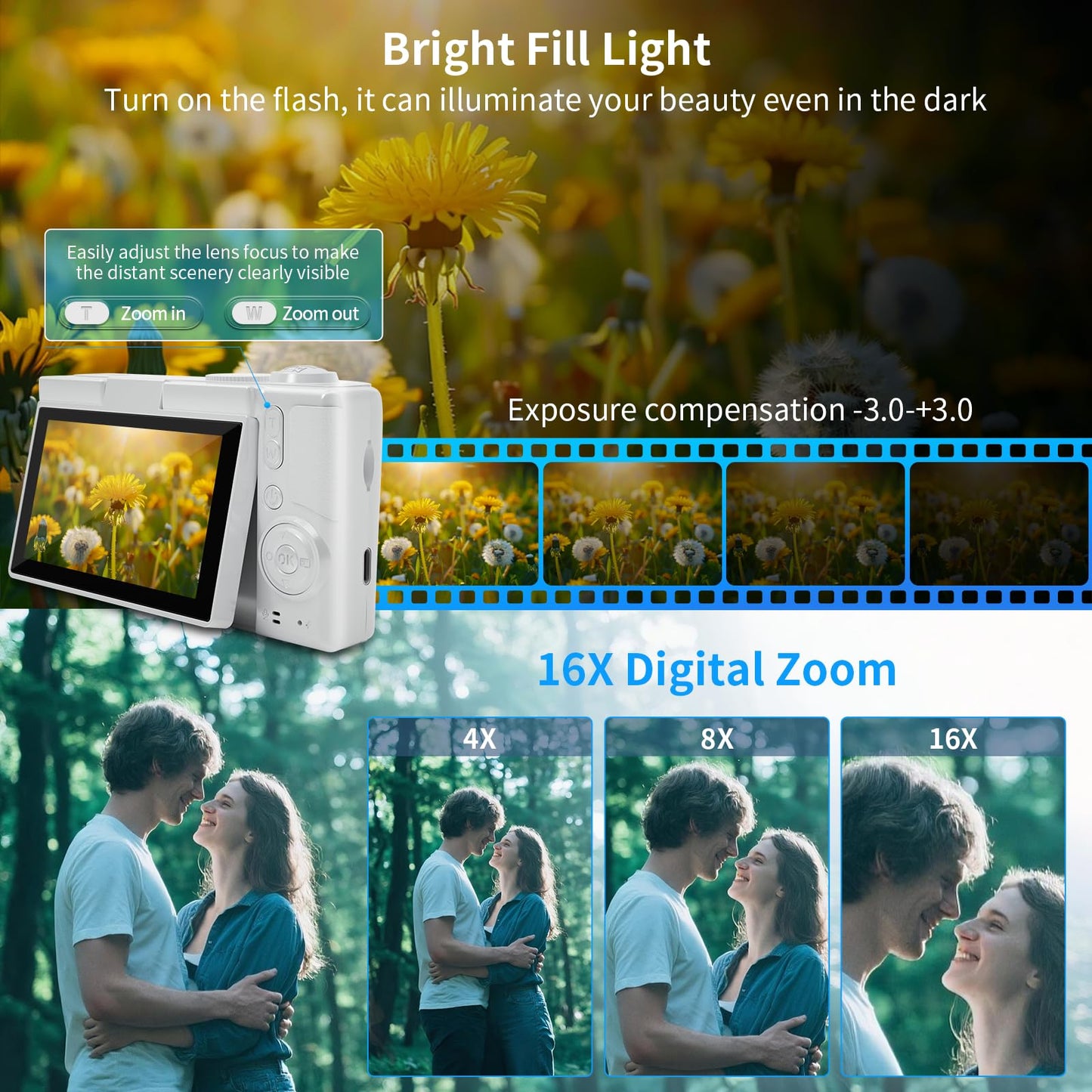 16X Zoom 4K Digital Camera for Photography and Video, Point and Shoot Digital Cameras