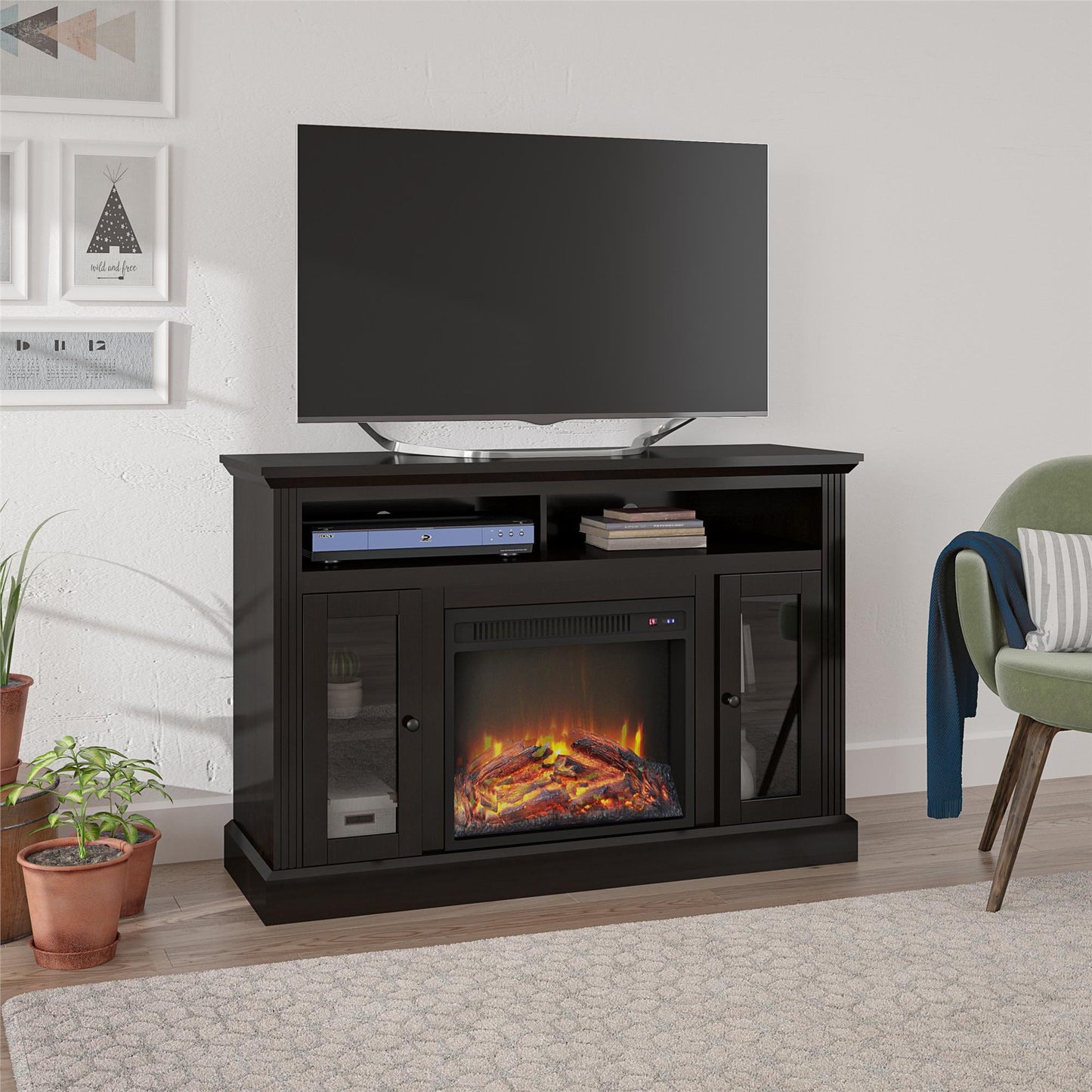 Ameriwood Home Chicago Electric Fireplace TV Console for TVs up to a 55", Natural