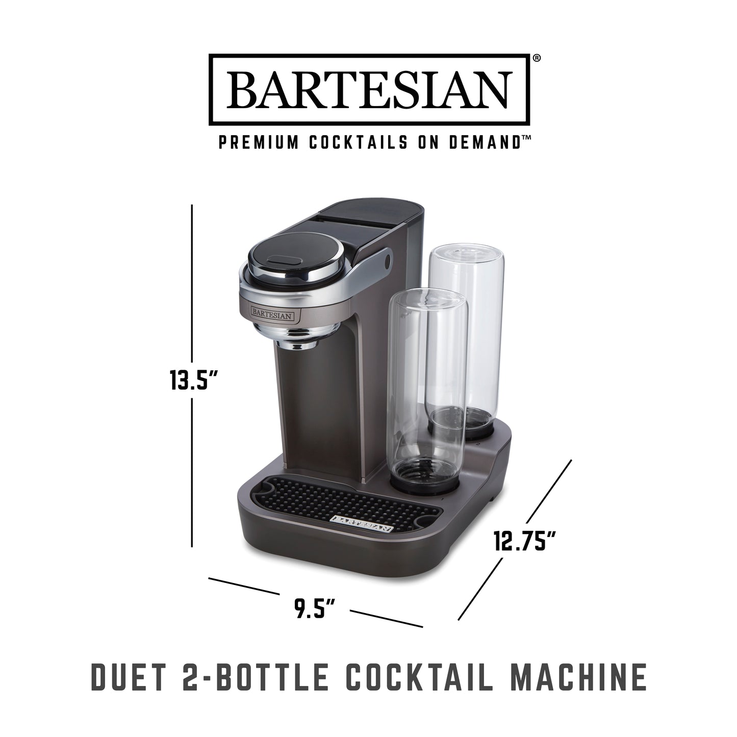 Bartesian Duet Premium Cocktail Machine for the Home Bar, 2 Glass Spirit Bottles