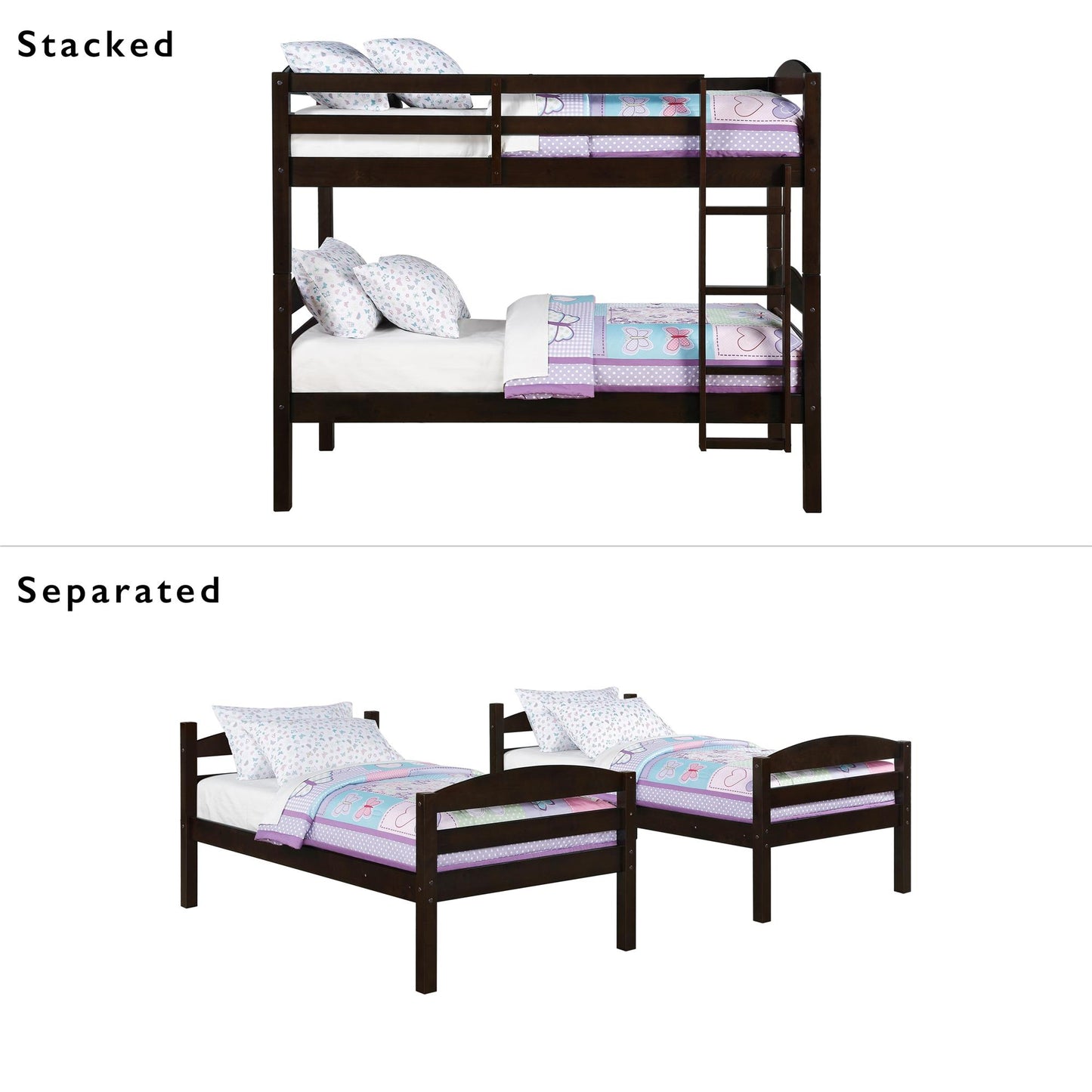 Better Homes & Gardens Leighton Wood Twin-Over-Twin Bunk Bed, Mocha