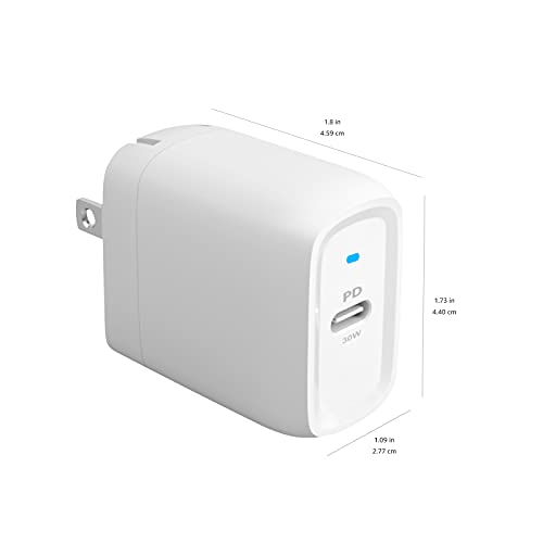 Amazon Basics 30W One-Port GaN USB-C Wall Charger with Power Delivery PD for Tablets