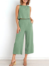 ANRABESS Women's Summer 2 Piece Outfits Sleeveless Tank Crop Button Back Top Cropped Wide Leg Pants Set Matching Lounge Set 2023 Summer Clothes 546heise-M