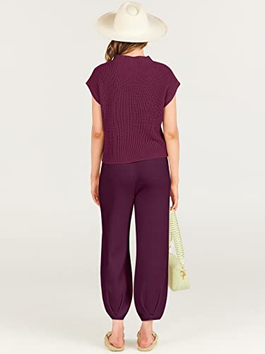 ANRABESS Women's Two Piece Outfits Sweater Sets Knit Pullover Tops and Casual Pants Tracksuit Matching Sets Loungewear 2023 Summer Fashion Clothes Sweat Suit 953qiankaqi-M Khaki White