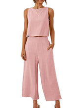 ANRABESS Women's Summer 2 Piece Outfits Sleeveless Tank Crop Button Back Top Cropped Wide Leg Pants Set Matching Lounge Set 2023 Summer Clothes 546heise-M