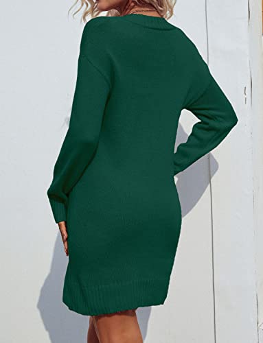 Zonsaoja Women Sweater Dress V Neck Long Sleeve Oversized Knitted Winter Dresses Apricot S