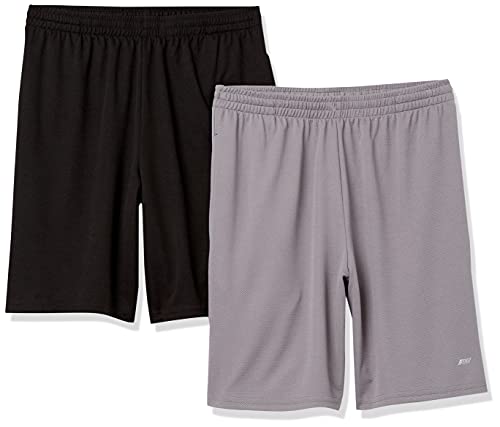 Amazon Essentials Men's Performance Tech Loose-Fit Shorts (Available in Big & Tall), Pack of 2, Black/Grey, Medium