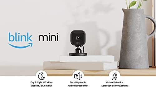 Blink Mini – Compact indoor plug-in smart security camera, 1080p HD video, night vision, motion detection, two-way audio, easy set up, Works with Alexa – 1 camera (White)