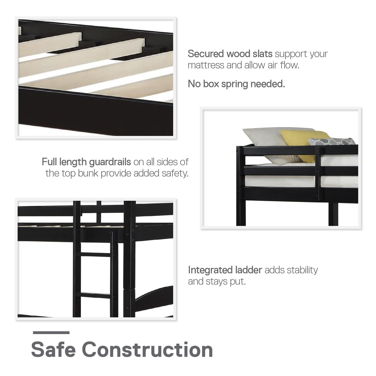 Better Homes & Gardens Leighton Wood Twin-Over-Twin Bunk Bed, Mocha