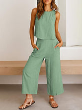 ANRABESS Women's Summer 2 Piece Outfits Sleeveless Tank Crop Button Back Top Cropped Wide Leg Pants Set Matching Lounge Set 2023 Summer Clothes 546heise-M