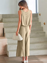 ANRABESS Women's Summer 2 Piece Outfits Sleeveless Tank Crop Button Back Top Cropped Wide Leg Pants Set Pockets