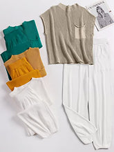 ANRABESS Women's Two Piece Outfits Sweater Sets Knit Pullover Tops and Casual Pants Tracksuit Matching Sets Loungewear 2023 Summer Fashion Clothes Sweat Suit 953qiankaqi-M Khaki White