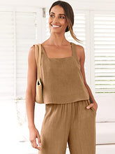 ANRABESS 2pc Outfits for Women Summer Casual Linen Lounge Matching Set Crop Top Wide Leg Long Pants Jumpsuit 2023 Spring Fashion Clothes Tracksuit 732jiezong-M