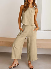 ANRABESS Women's Summer 2 Piece Outfits Sleeveless Tank Crop Button Back Top Cropped Wide Leg Pants Set Pockets