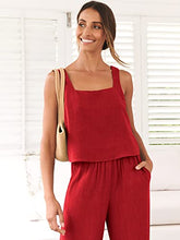 ANRABESS 2pc Outfits for Women Summer Casual Linen Lounge Matching Set Crop Top Wide Leg Long Pants Jumpsuit 2023 Spring Fashion Clothes Tracksuit 732jiezong-M