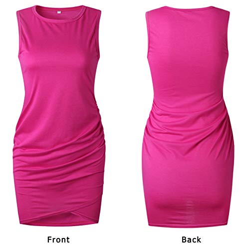 BTFBM Women Casual Dress Crew Neck Ruched Summer Sleeveless Tank Bodycon Shirt Short Mini Dresses (106Black, Medium)